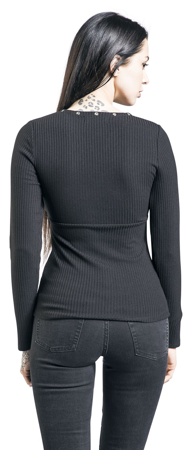 Haut Manches Longues Noir Avec Œillets & Col En V | Black Premium by EMP T-shirt manches longues