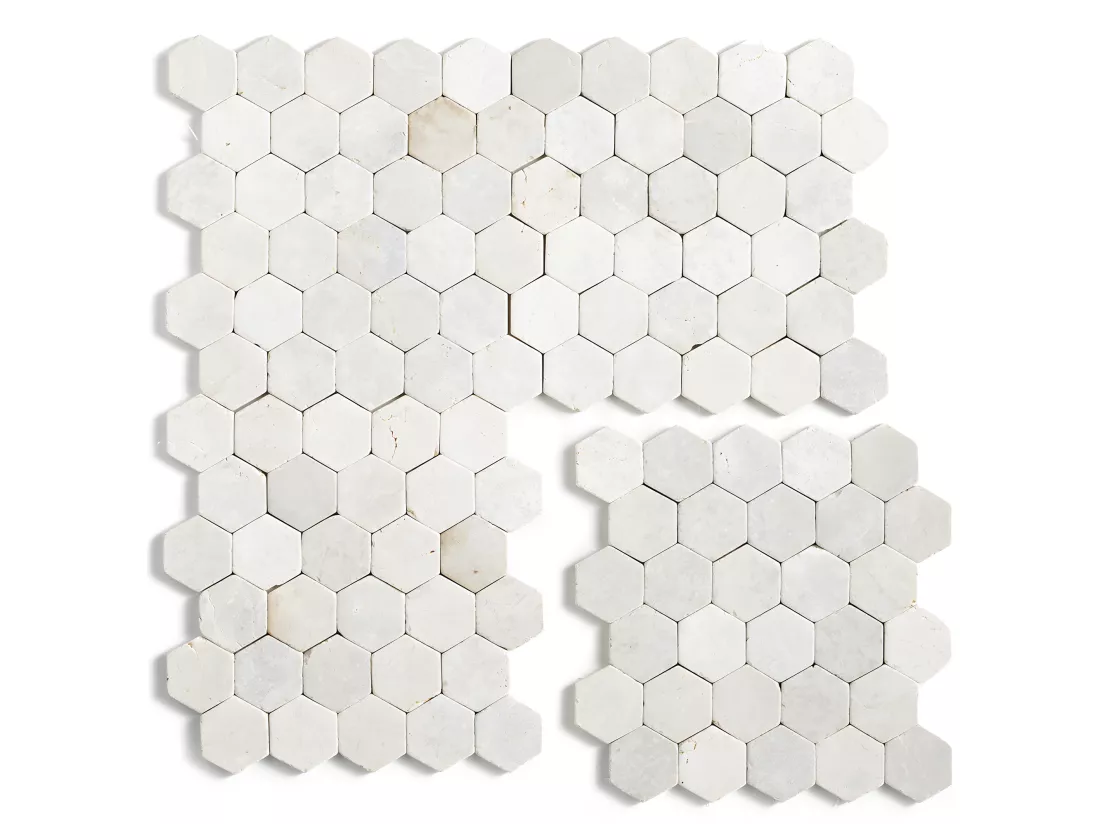 Carrelage mosaïque / Plaque de mosaïque mur et sol en marbre naturel coloris blanc - 33 x 33 cm