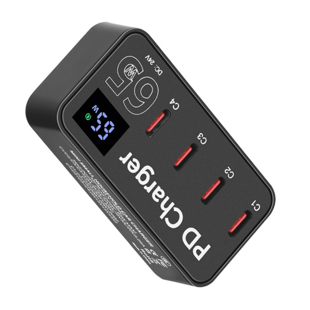 (65W) 4x USB C Ladegerät Universal Ladestation mit LCD Anzeige Power Delivery Quick Charge 3.0 - Schwarz