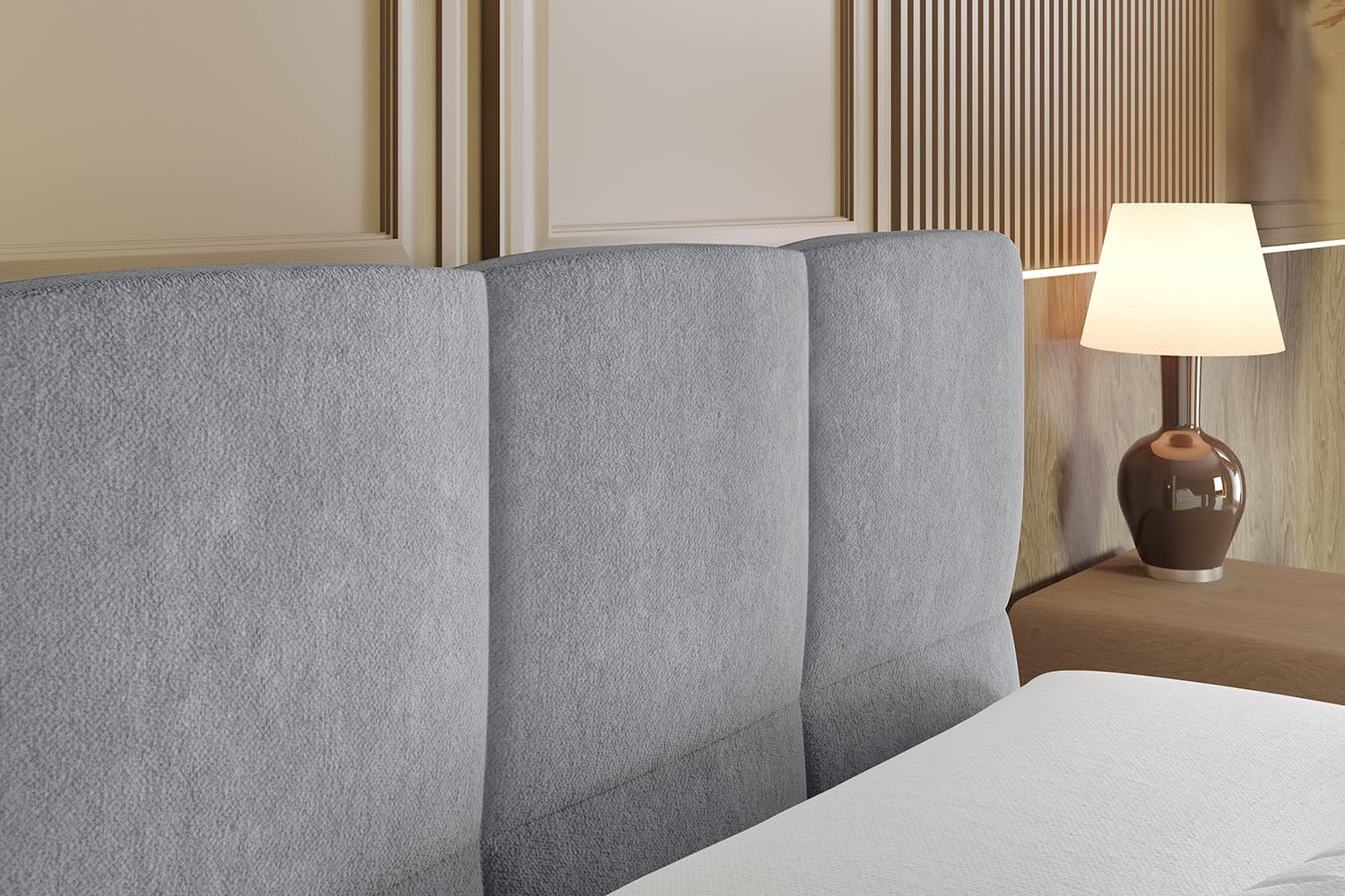 ALTDECOR Boxspringbett mit Matratze und Lattenrost, Topper, Polsterbett mit Bettkasten, Bett mit Stauraum H3- und H4- Matratze, Doppelbett, Springboxbett -LIRO KING-180x200 - Grau Casablanca