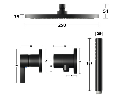 KEUCO Douchekraan IXMO SETS BLACK SELECTION DVGW gecertificeerd mat zwart 59603370001