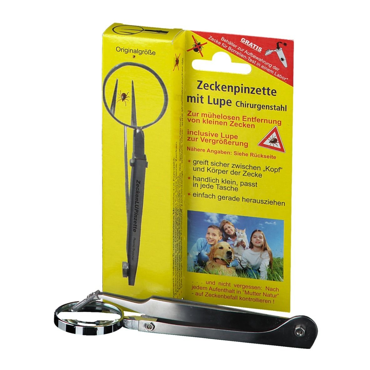 Zeckenpinzette mit Lupe