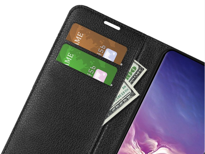 Samsung Galaxy S10 Leder Tasche Flip Cover Litchi Look - Schwarz