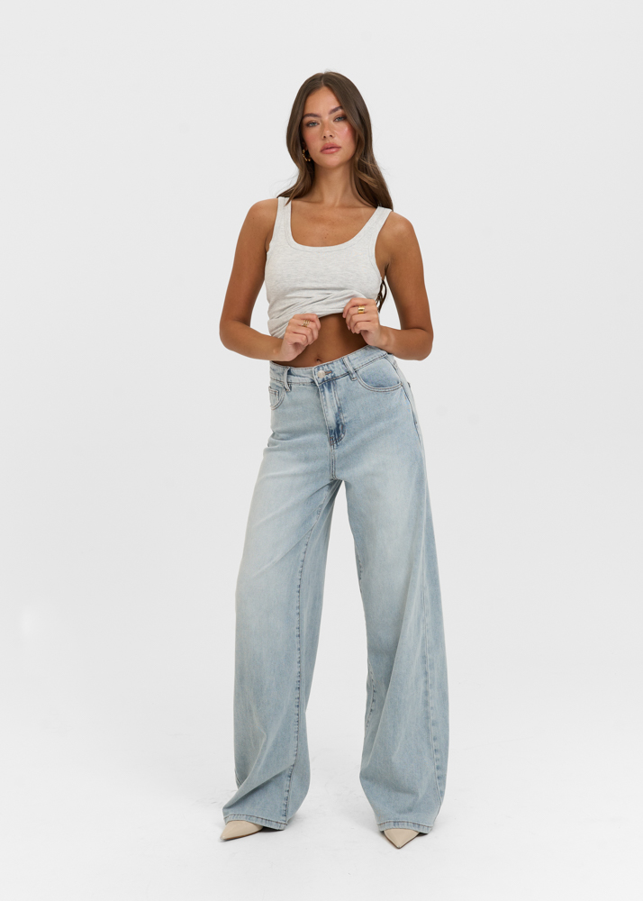 Wide leg stretch lightweight jeans breeze blauw