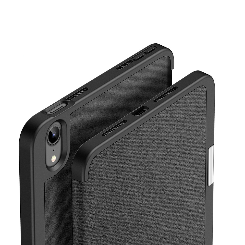 iPad Mini 7 (2024) / Mini 6 (2021) Tasche Smart Cover Hülle Stoff Design mit Apple Pencil Halterung - Schwarz