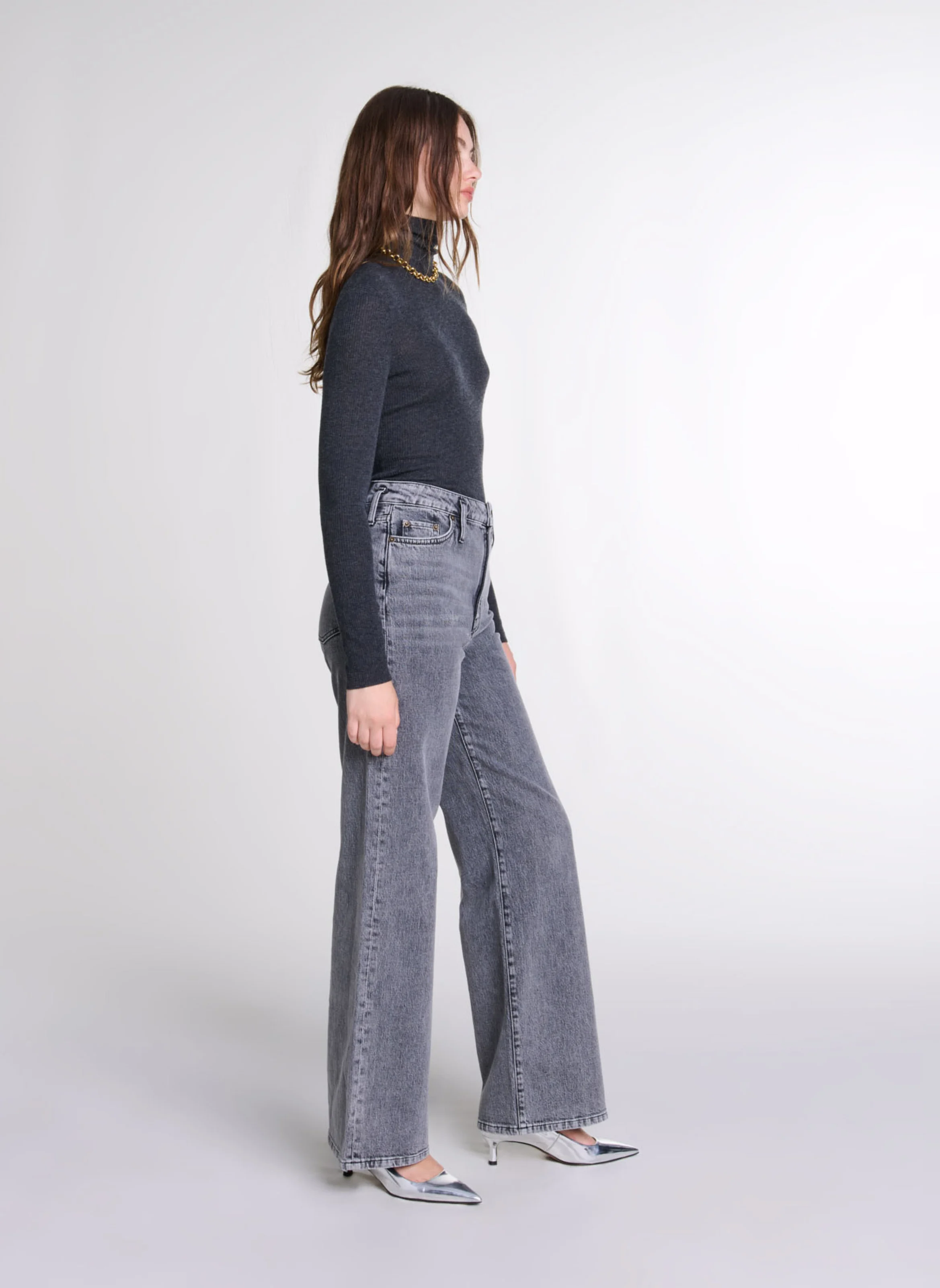 Pull col montant en laine mélangée | Gris