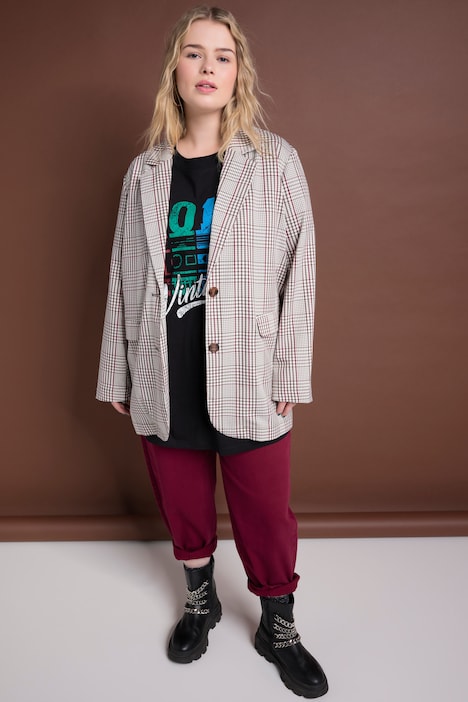 Oversized-Blazer, Karo, Revers, Langarm