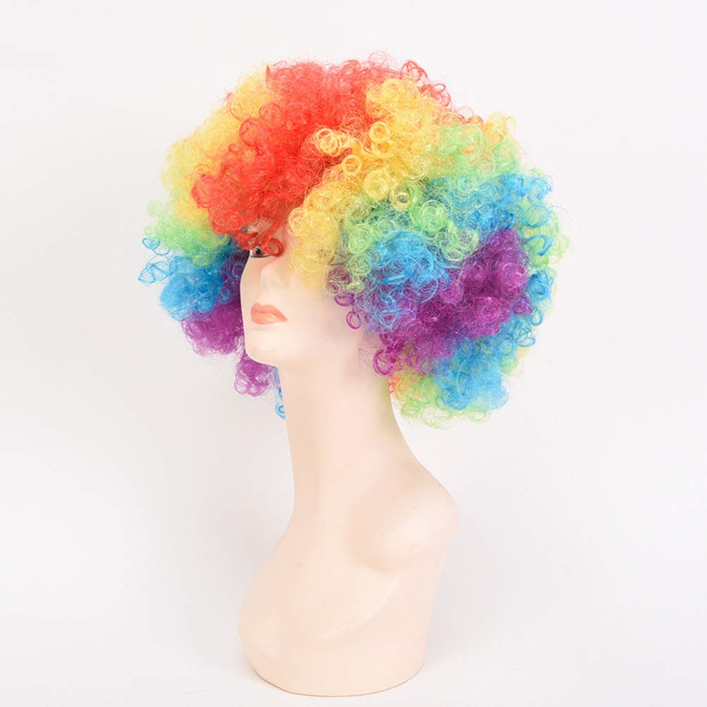 Regenbogen Clown Perücke mit Locken Fasnacht Kostüm Zubehör Motto Party / Halloween Accessoire - Bunt