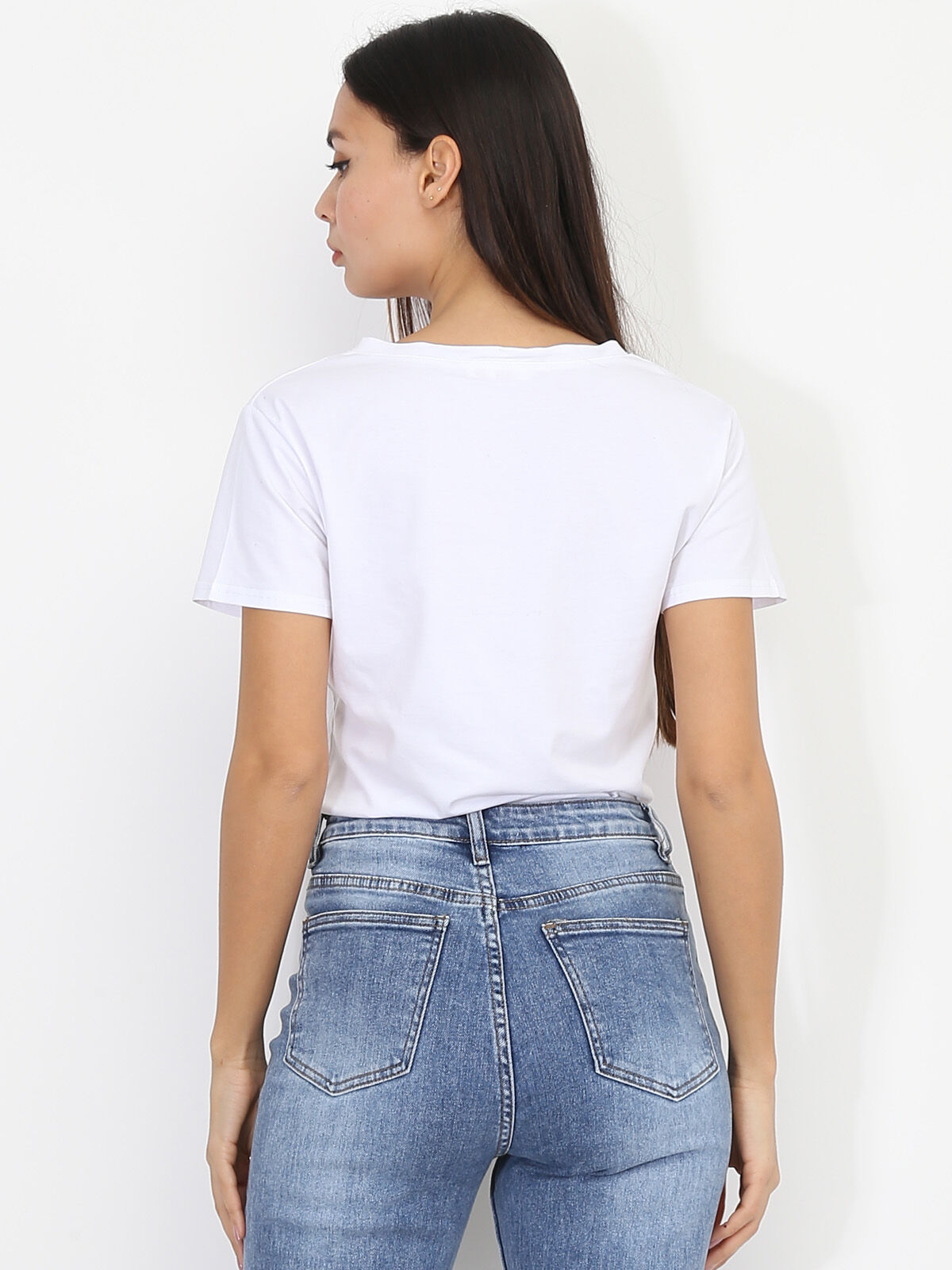 T-shirt basique à col V- Blanc