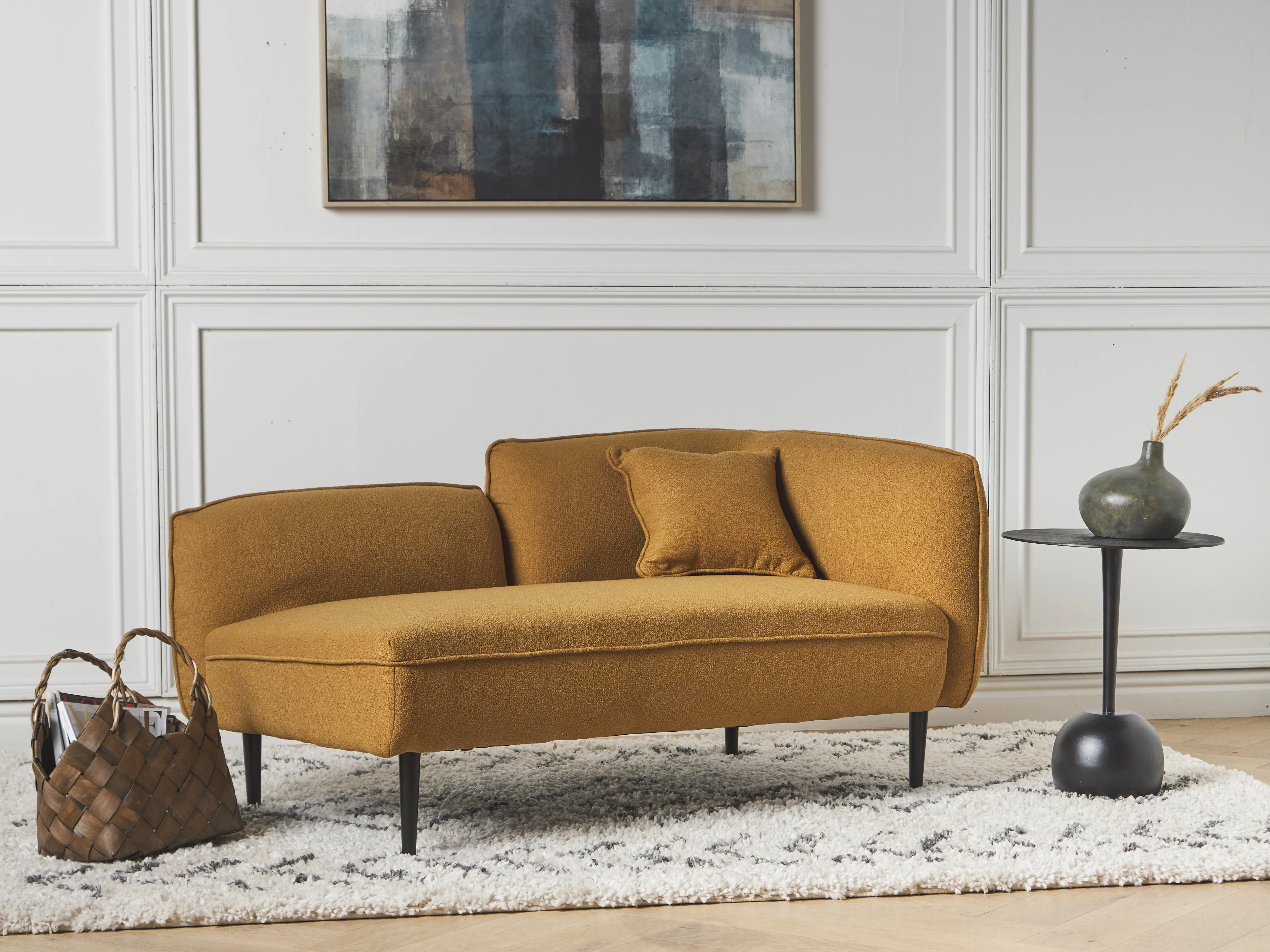 Rechtszijdige chaise longue CHEVANNES Bouclé Mosterdgeel
