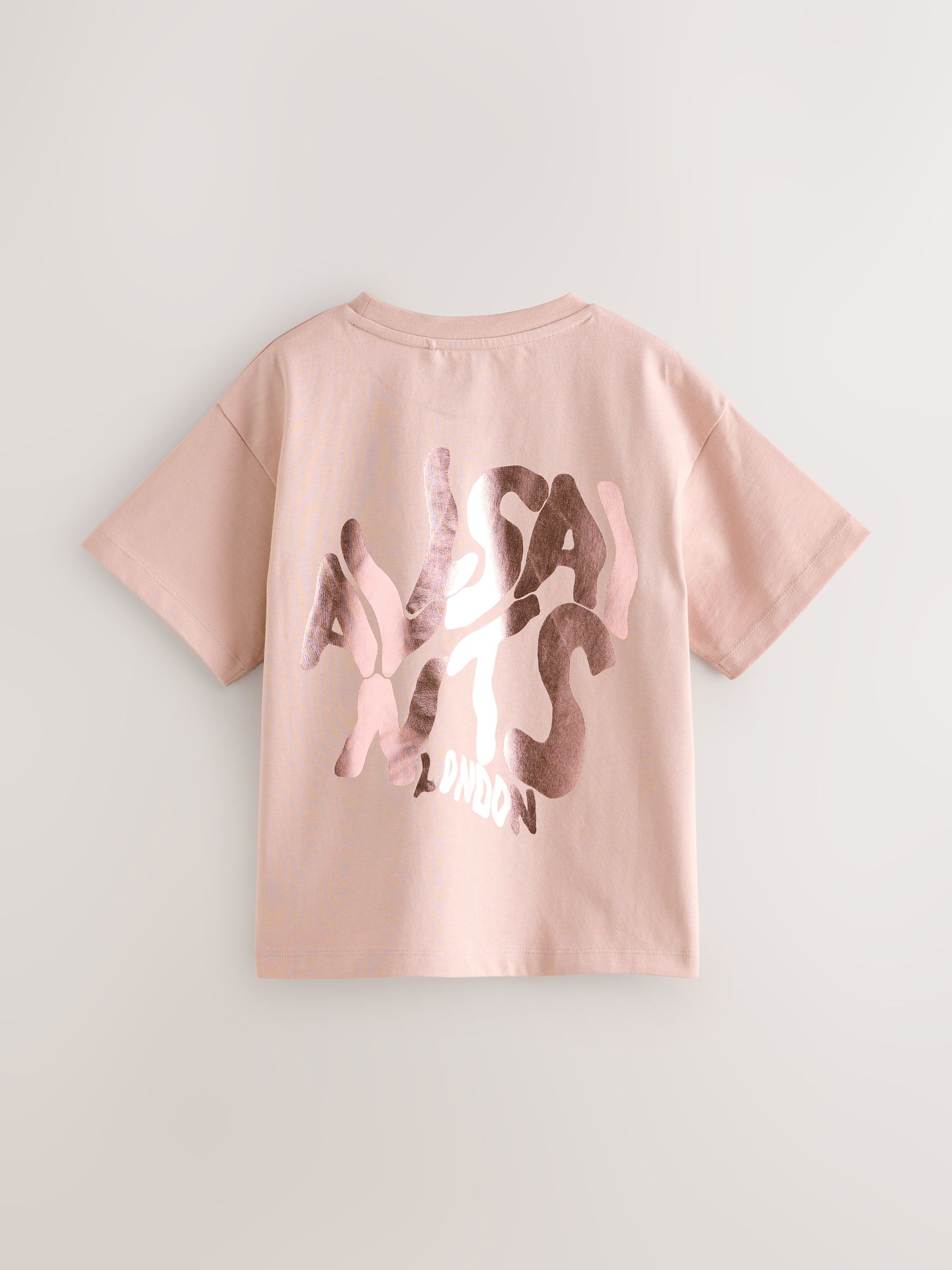 Midden Roze/Metallic - smALLSAINTS Girls Oversized Orlando Logo Crew 100% Cotton T-Shirt
