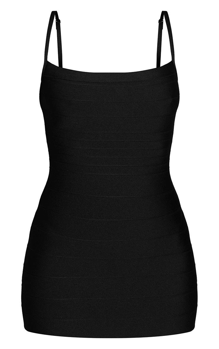 Noir Robe Mini Moulante À Bretelles Fines Et Encolure Carrée - Petite