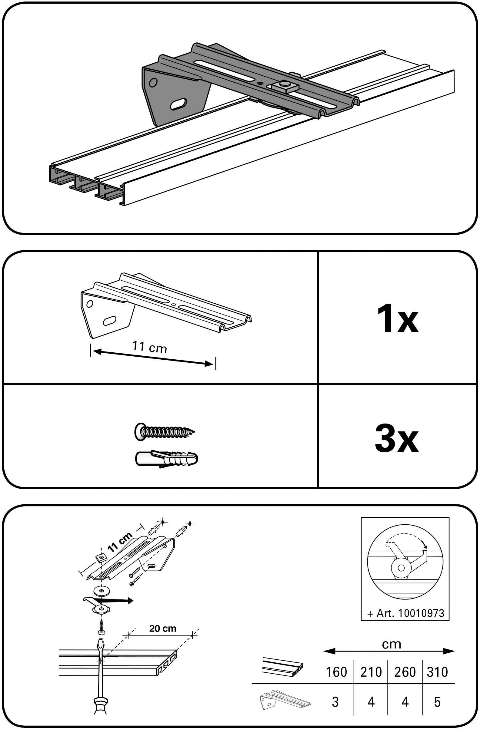 GARDINIA Gardinenstangenhalter »Winkelträger 3-läufig« Serie Flächenvorhang-Technik Atlanta 3-läufig