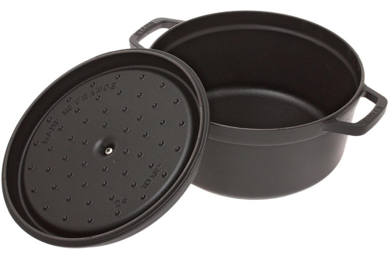 Staub braadpan - cocotte 26cm, 5,2L, zwart met stoominzet