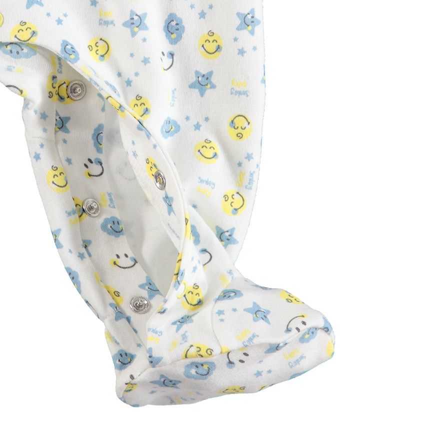 Dors-bien en coton bio avec Smiley printé all-over - Ecru