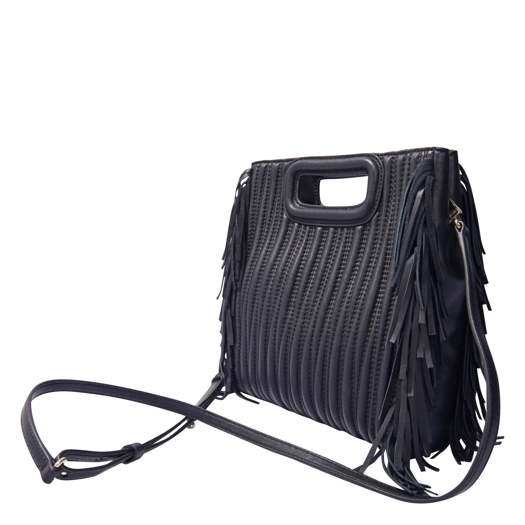M - Sac bandoulière à franges en cuir | Noir