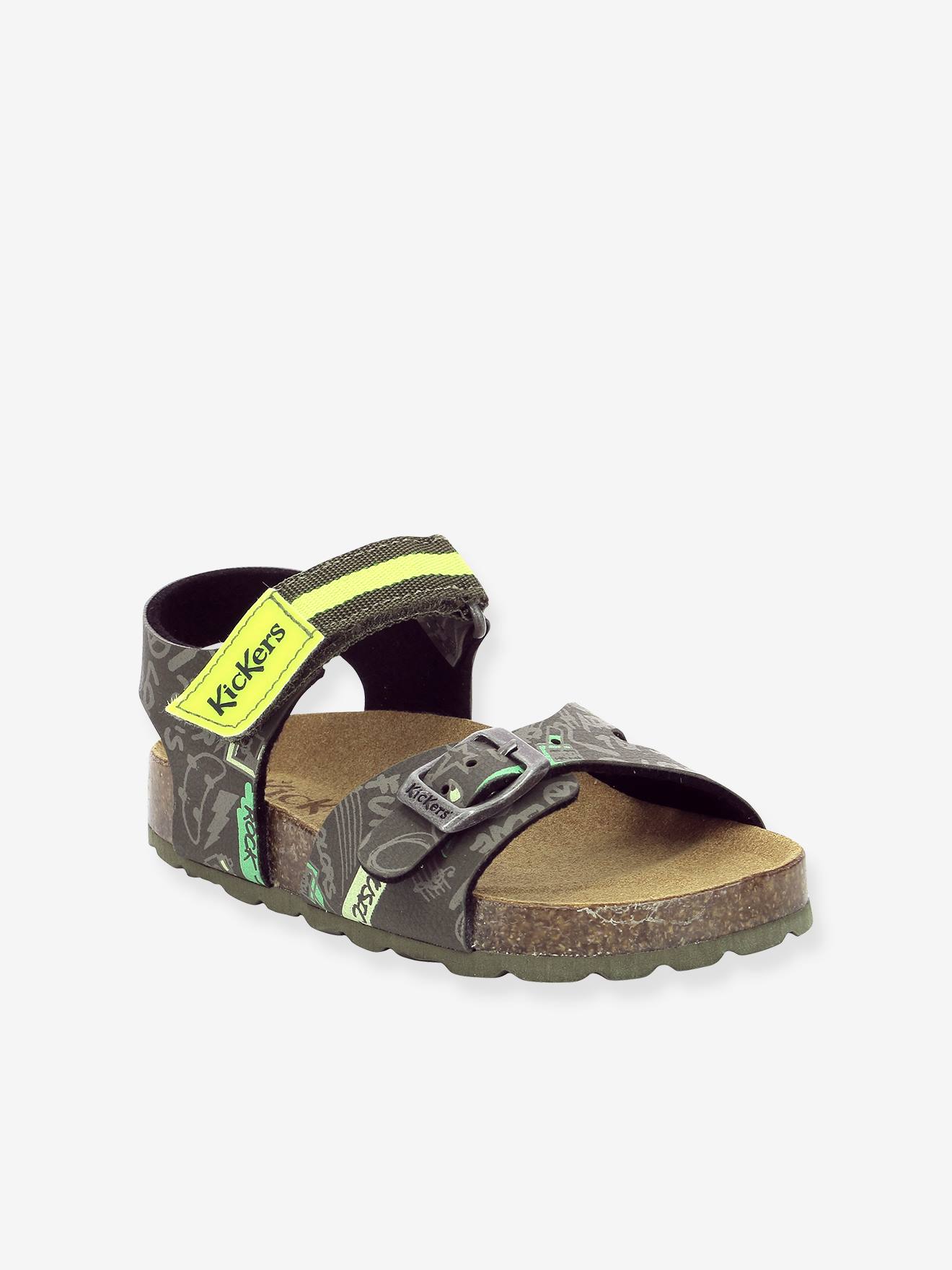 Sandálias Sostreet Sokick KICKERS® em couro estampado verde escuro