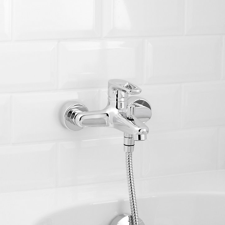 Mitigeur bain-douche 2 trous GoodHome Laugar en laiton couleur chrome
