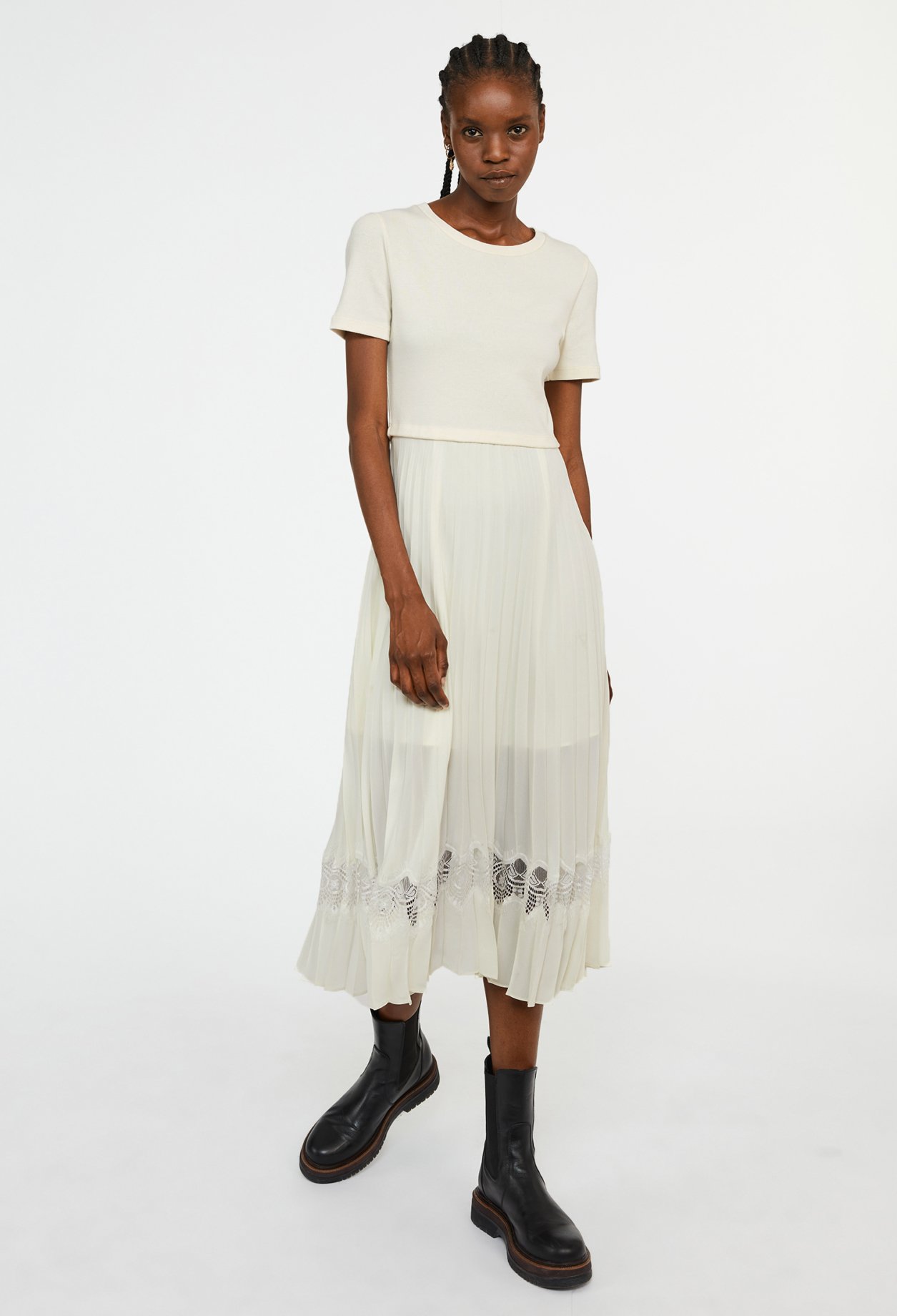 Robe midi Teli bi-mati&egrave;re ivoire