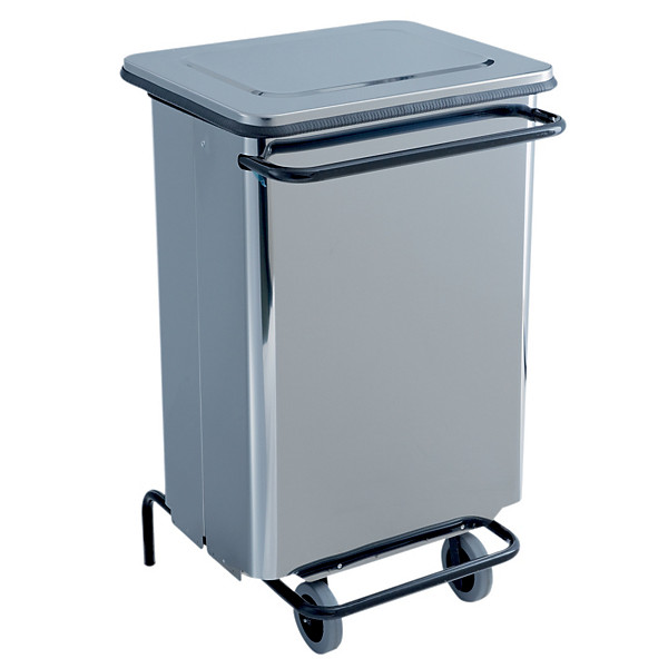 Conteneur mobile en inox brossé à pédale avec prise frontale 70 litres