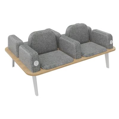 Banquette ILO - 4 places L172xP114cm - blanc - structure chêne clair - tissu gris chiné