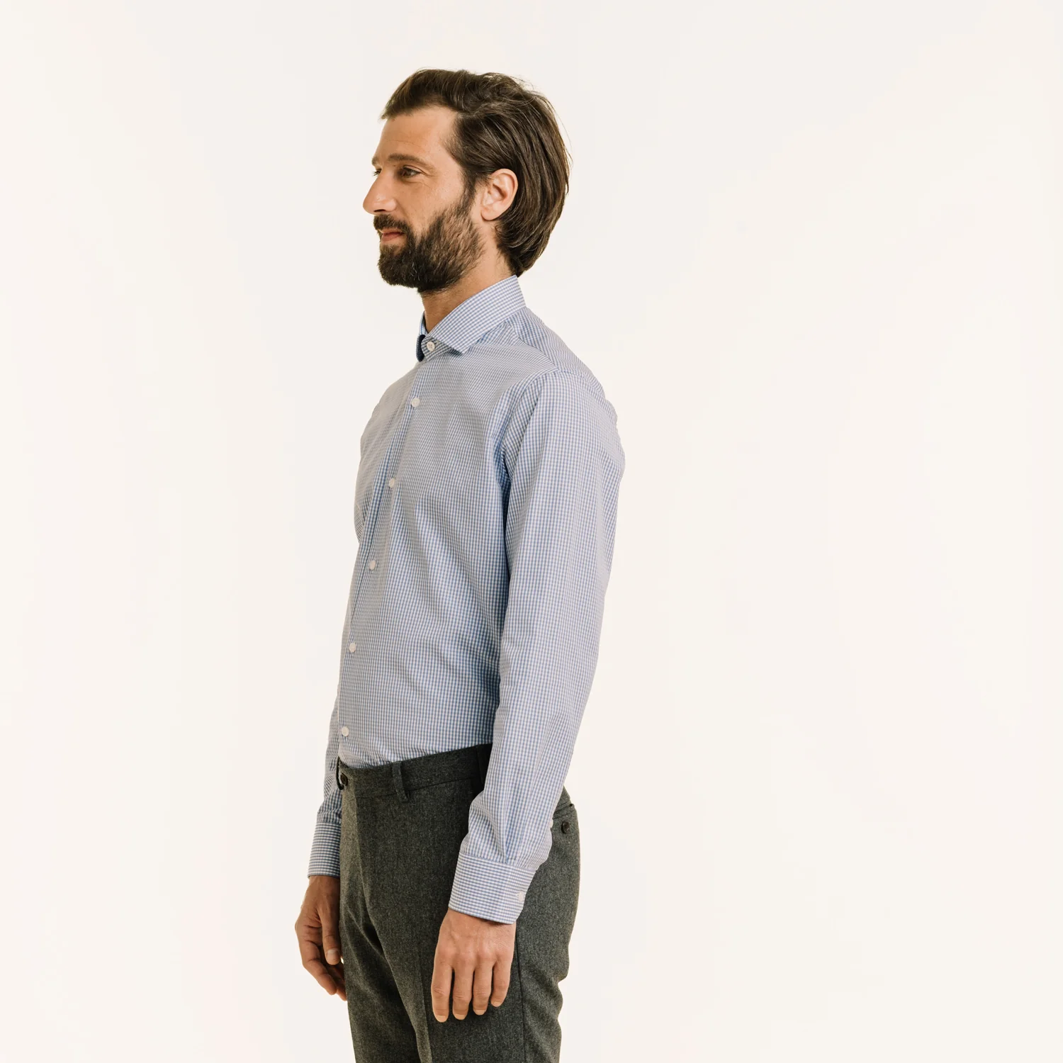 Blue double-twisted gingham poplin shirt