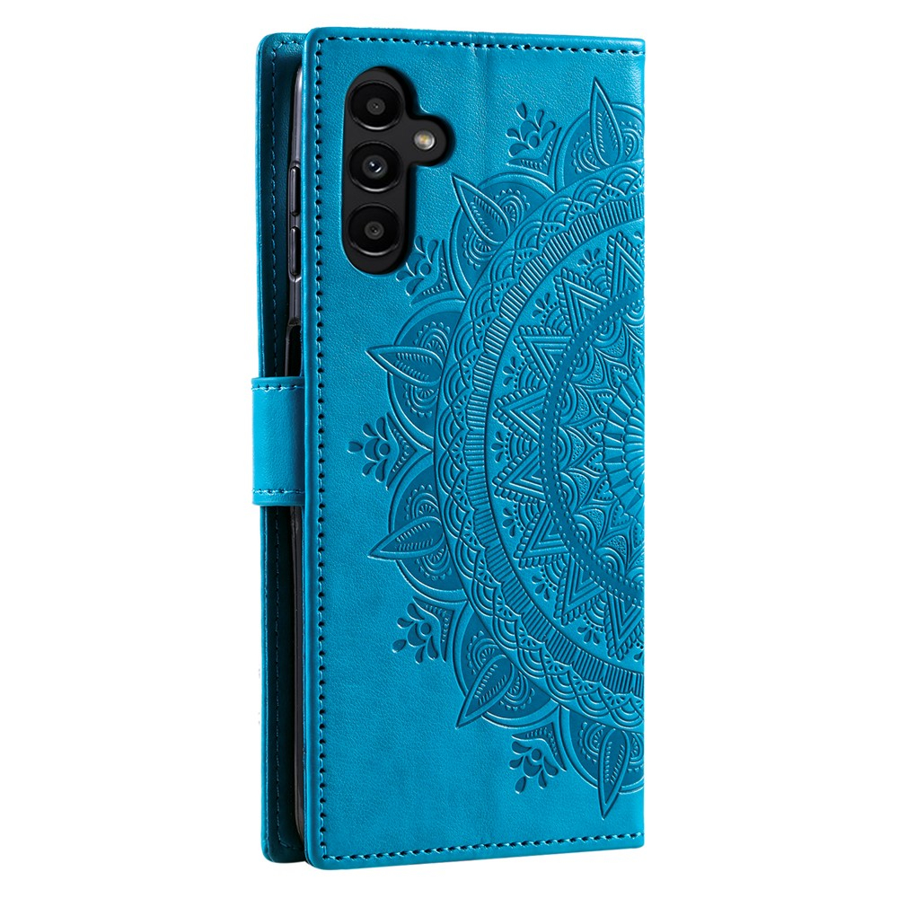 Samsung Galaxy S25 FE Leder Tasche Wallet - Mandala Flowers Imprint - Blau