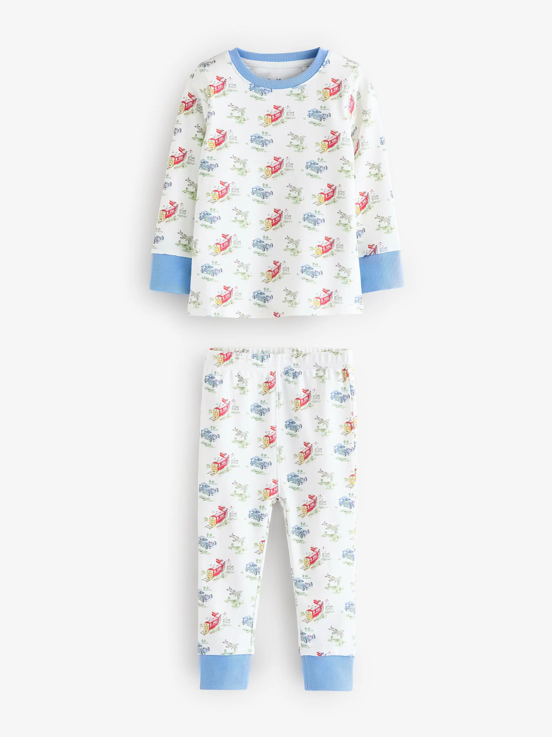 Blauw/wit met auto's - Verpakking van 3 knusse pyjama's