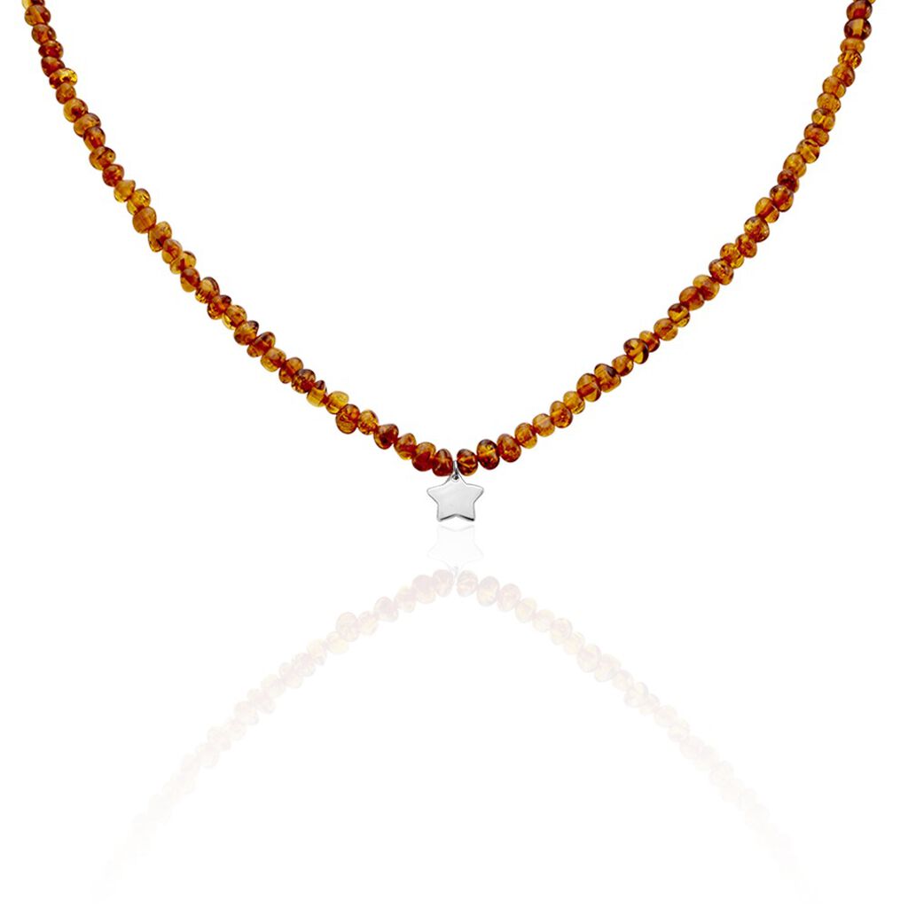 Collier Ras De Cou Argent Steffel Ambre