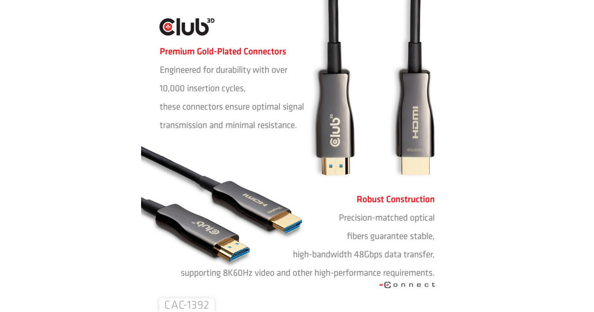 Club 3DHDMI hybride AOC kabel 8K60Hz/4K120Hz 30m  (Zwart)