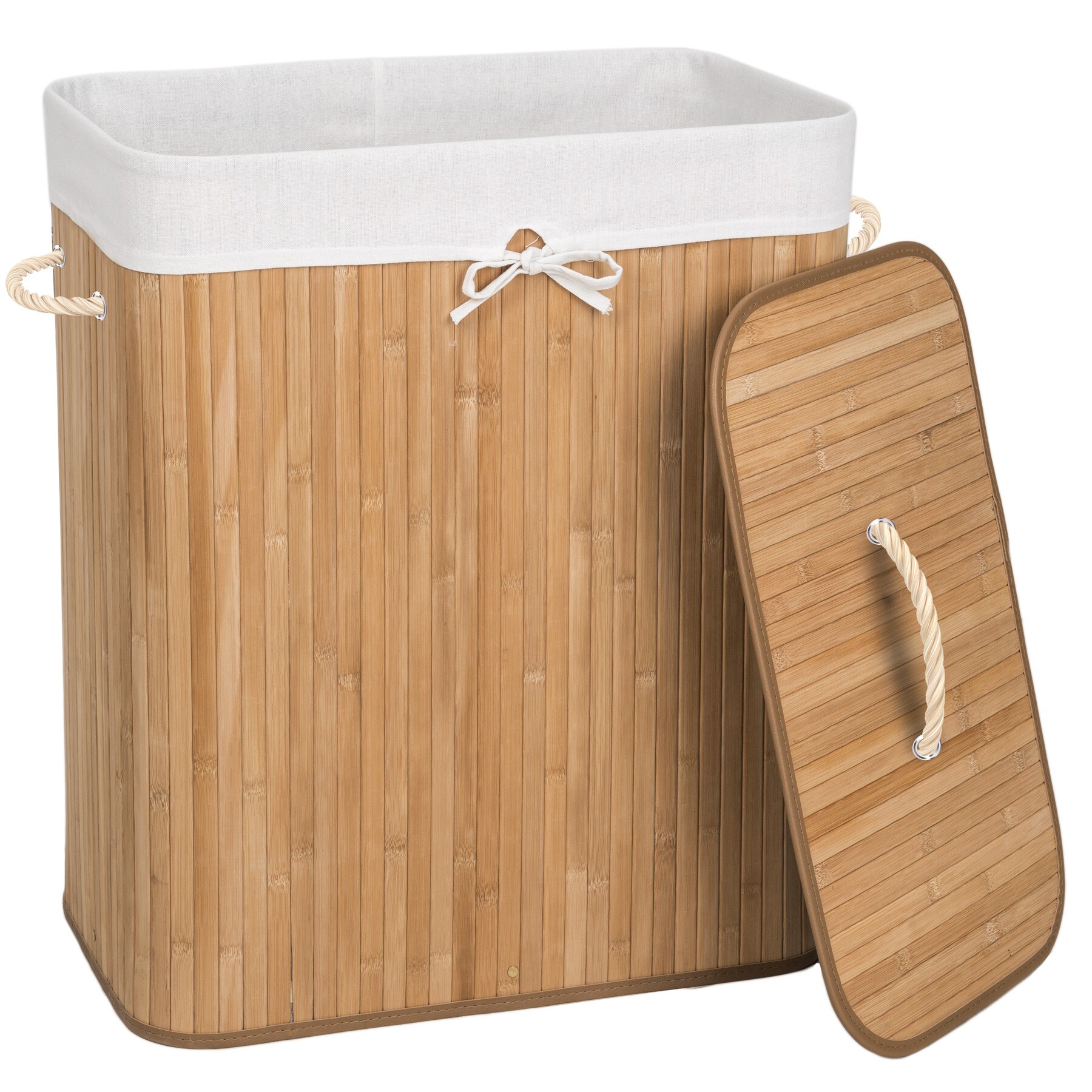 tectake® Wäschekorb, aus Bambus, herausnehmbarer Wäschesack, 2 Tragegriffe, 53 x 33,5 x 63 cm