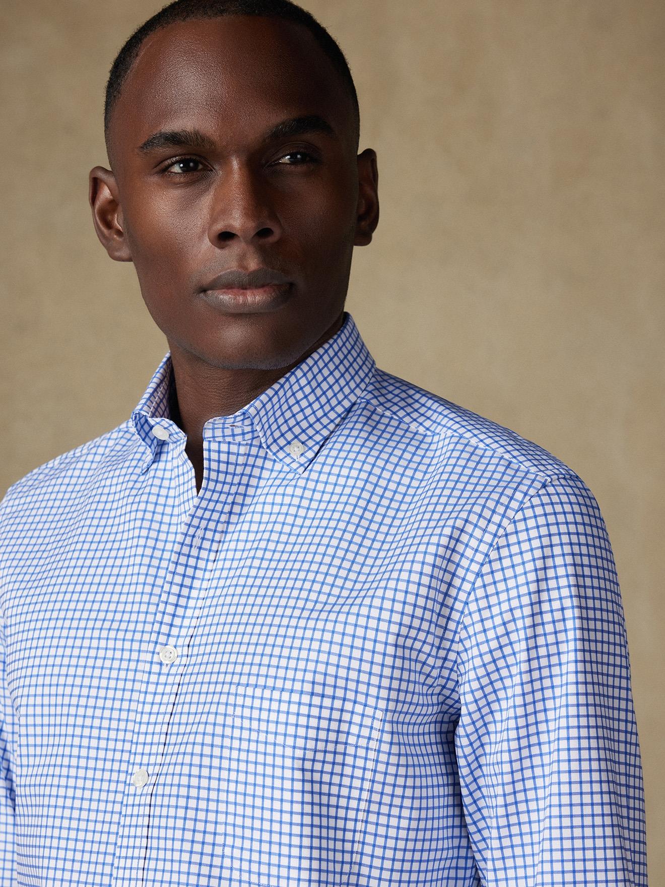 Chemise Carlton à carreaux bleus - Col Boutonné