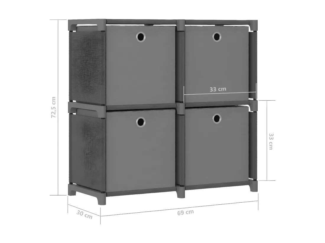 Étagère à 4 cubes avec boîtes Gris 69x30x72,5 cm Tissu