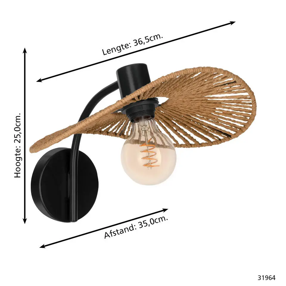 EGLO Siruela Wandlamp - E27 - B 36.5 cm - Papier - Natuur