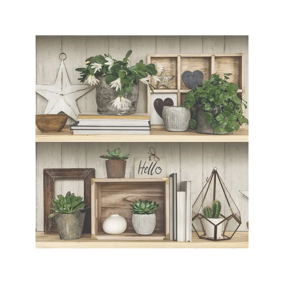 Dutch Wallcoverings - Exposure planken/deco beige/groen - 0,53x10,05m