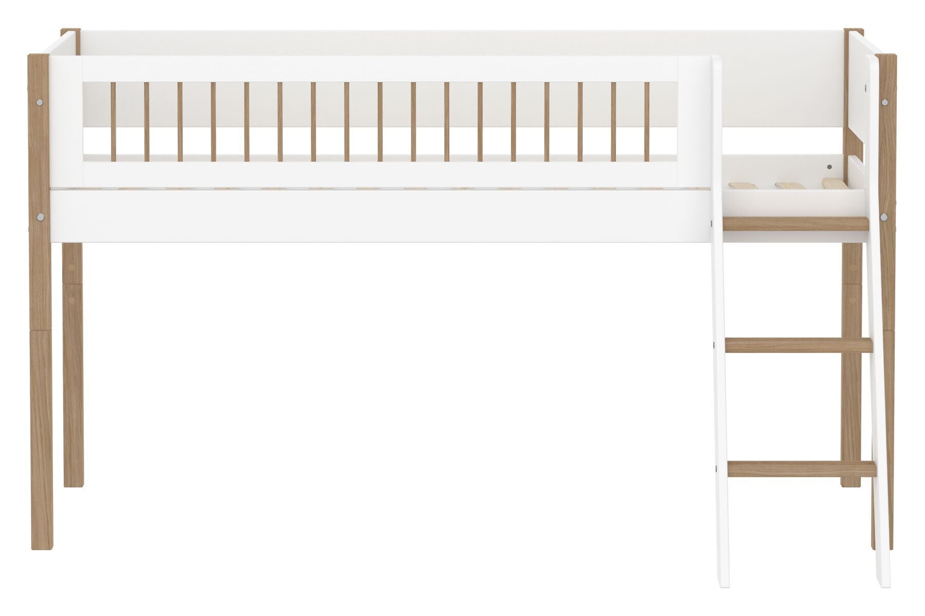 Flexa NOR Schrägleiter Halbhochbett inkl. Pfosten - Weiss / Eiche / B: 150.0 cm x T: 208.0 cm x H: 120.0 cm