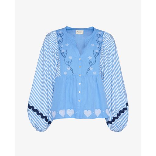 Sissel Edelbo Beate Organic Linen-Cotton Bluse, Blue White, M/L
