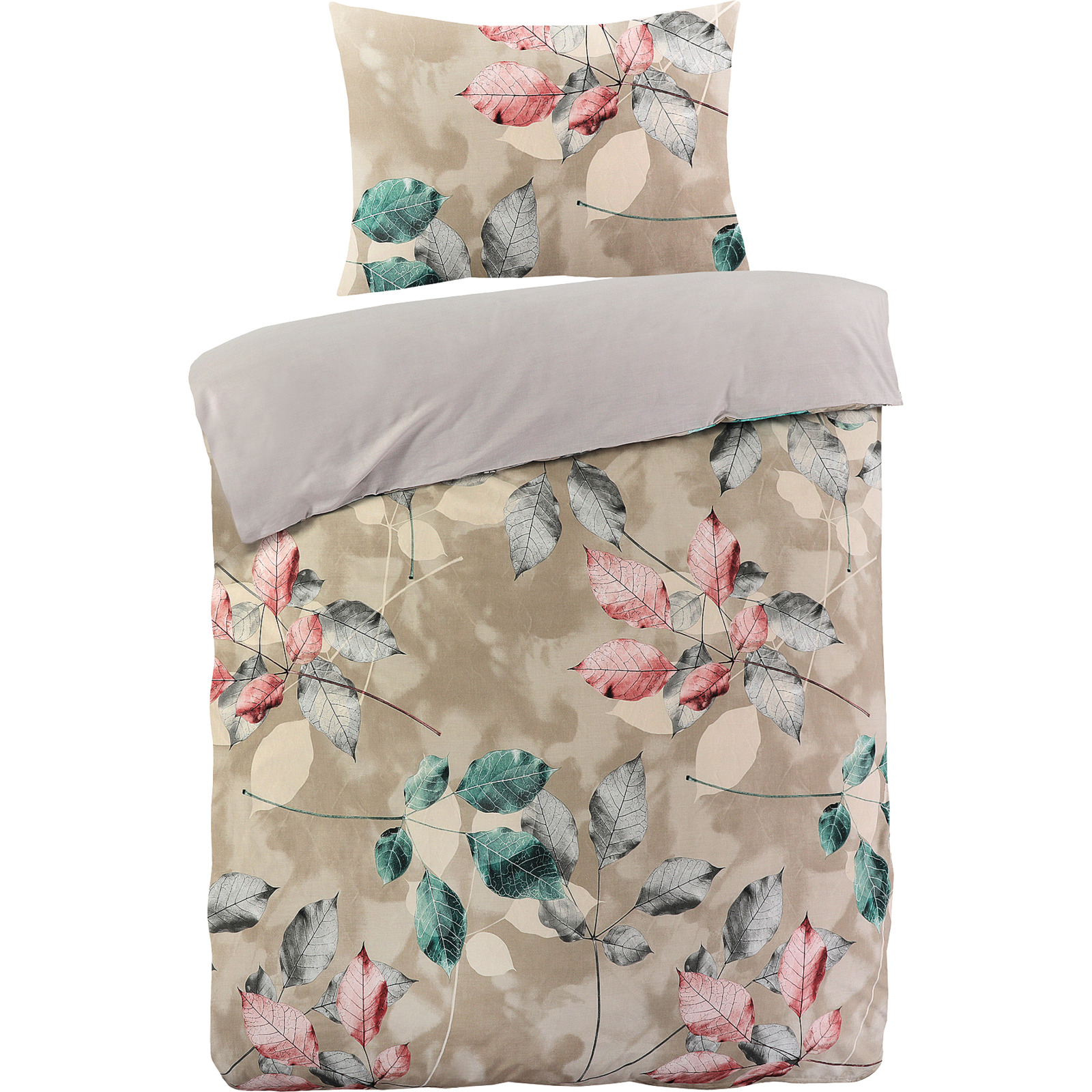 Bettwäsche mit Blätterdesign 200x210 2x65x65 Bettanzug Fra