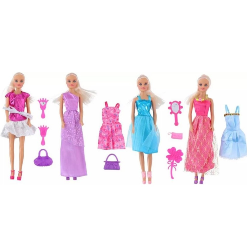 (4er Set) Kinder Spiel Puppen Mode Püppchen Spielzeug Fashion Dolls inkl. Kleidung / Accessoires (53093)
