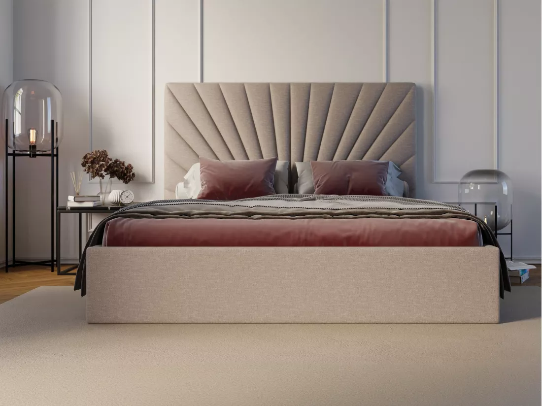 Lit coffre 160 x 200 cm - Tissu - Beige + Matelas - RILIODA de Pascal Morabito