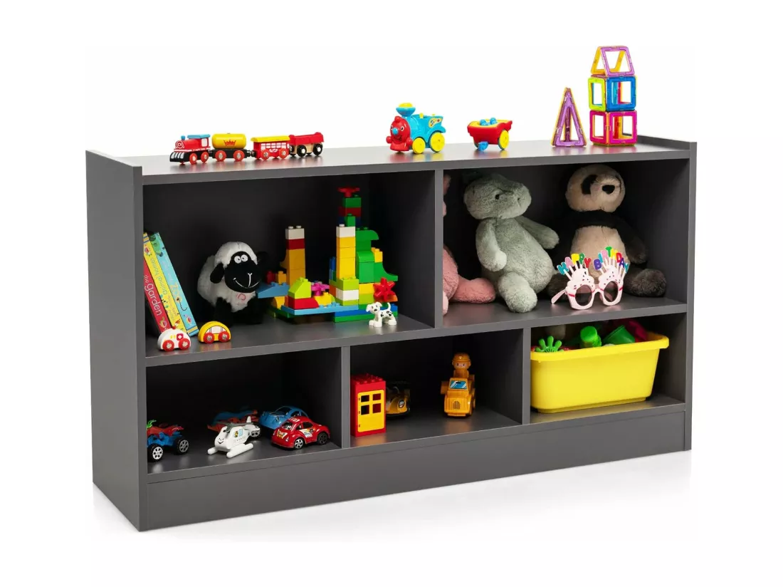 Bibliothèque enfants en bois avec 5 compartiments, 111 x 30 x 61,5 cm,charge 20kg