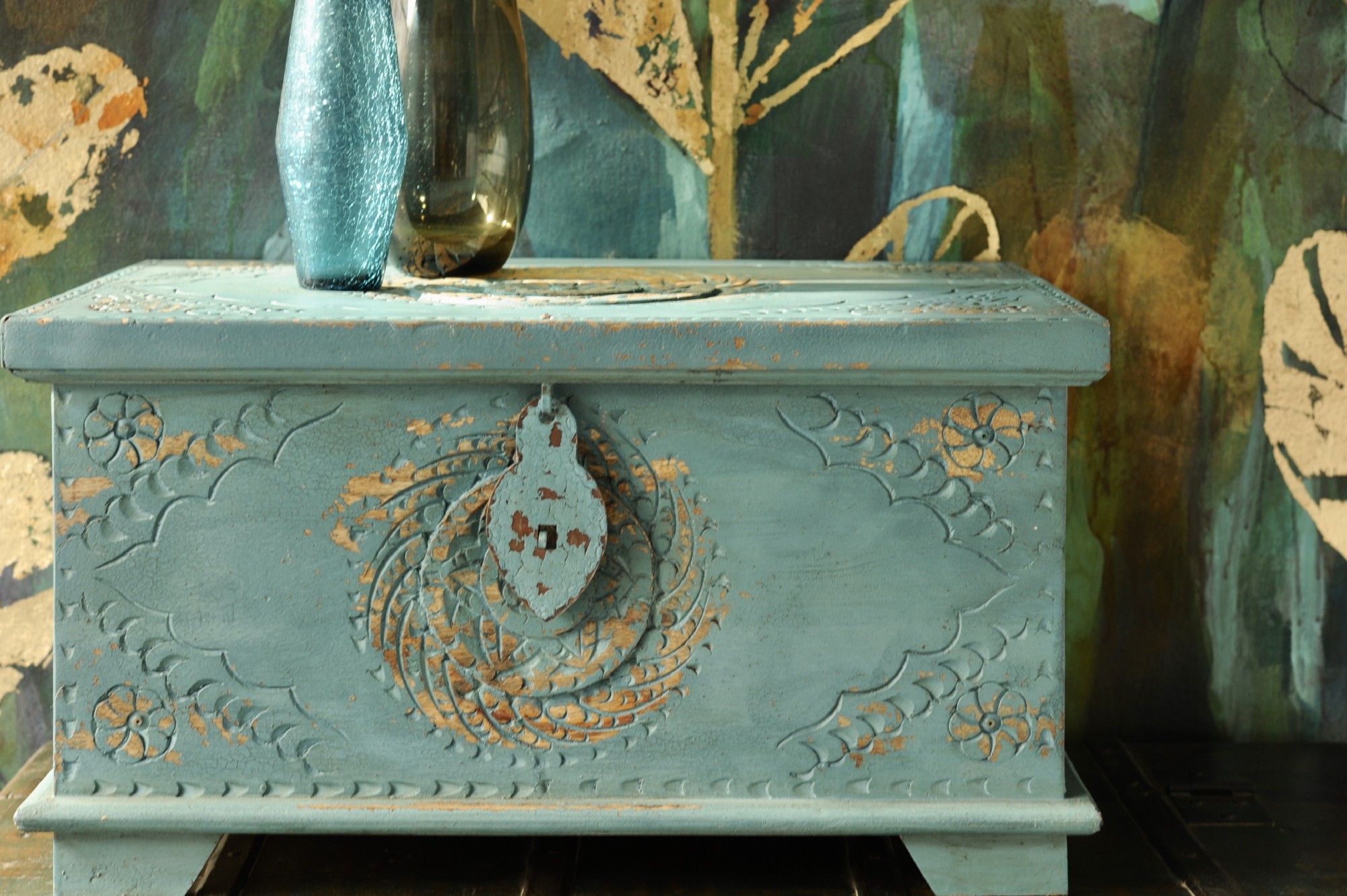 Truhe 'Jaquard', blau, B 58 cm, H 31 cm, T 36 cm von fischer's lagerhaus