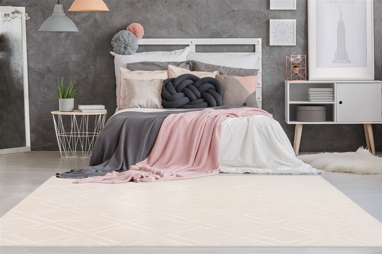Kortpolig vloerkleed Blissique Cream Modern, Classic 120 x 170 cm