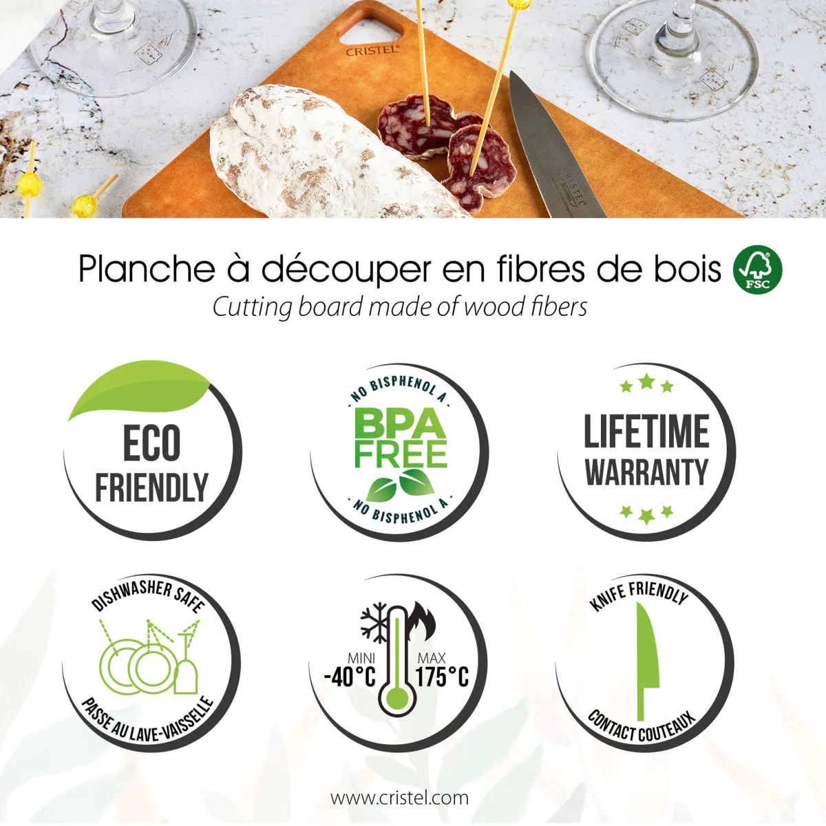 Planche à découper en cellulose compressée FSC Cristel