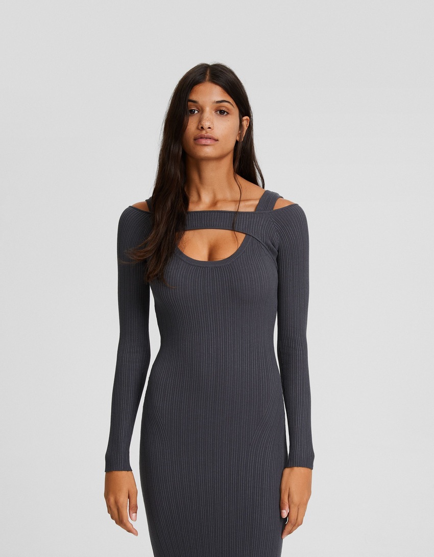 Vestido midi de malha com aquecedores de braço