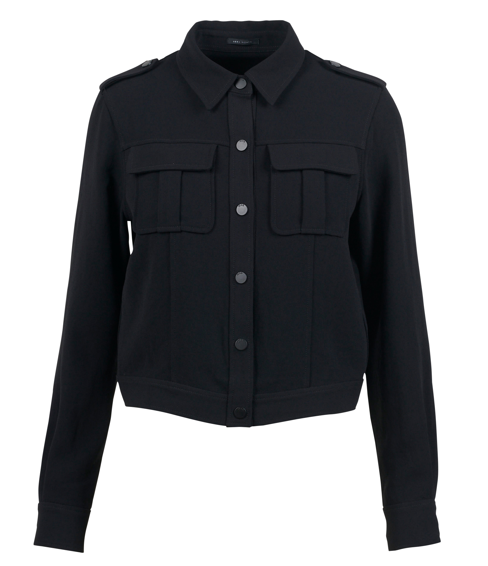 Chemise courte col classique en crêpe| Noir