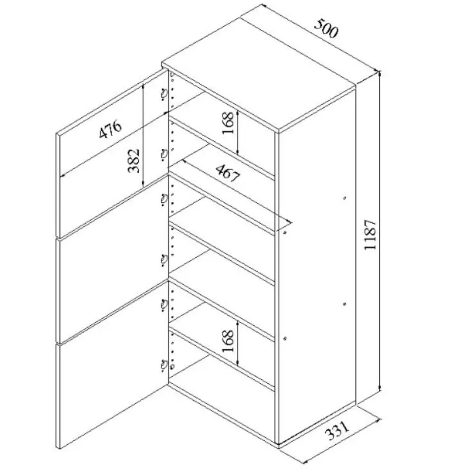 Schoenenkast Baylinn 3 draaideuren en 5 legplanken-celadon grijs/wit