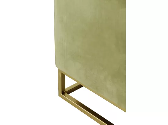 Tabouret tapissé en tissu velours vert avec base dorée