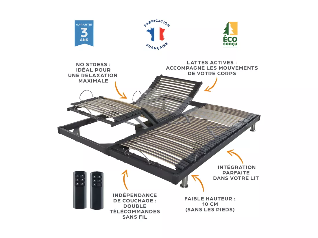 Ensemble relaxation S50 + Matelas Latex Louxor - 5 zones - 2x80x200 - Gris