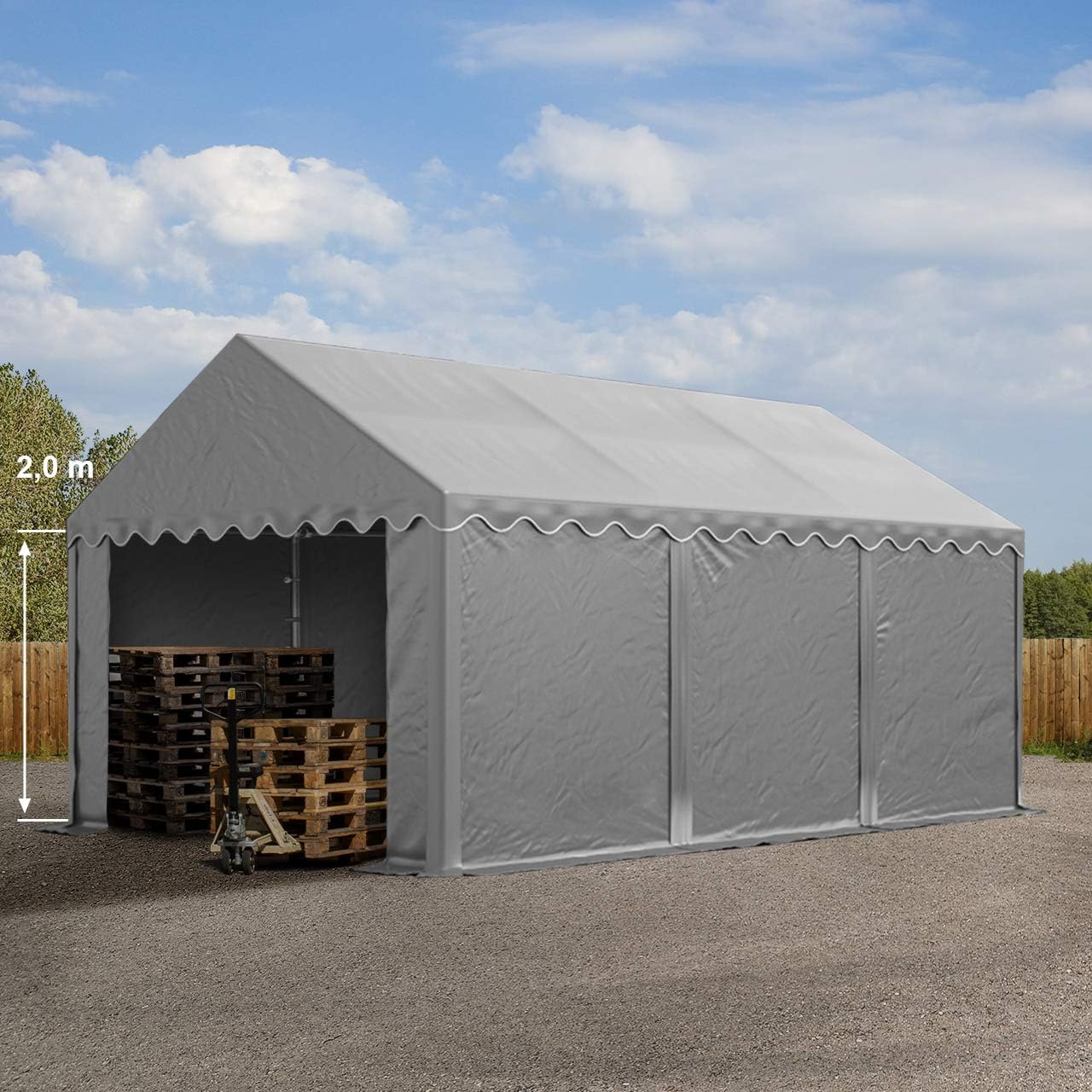 TOOLPORT Lagerzelt 4x6 m Zelthalle Unterstand Weidezelt PVC Plane 700 N wasserdicht in grau